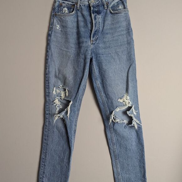 AGOLDE Women's Skinny Fit Jeans, Ripped Knees, Medium Wash, Size 24 - Picture 1 of 12